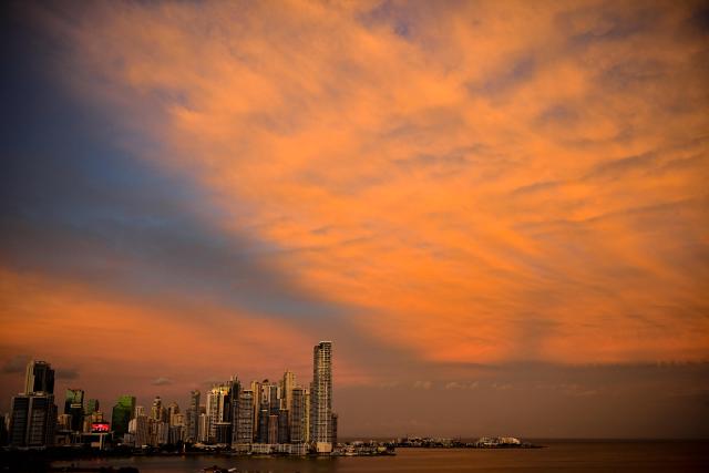 View of the skyline of Panama City, on March 23, 2026, during sunset (Photo by MARTIN BERNETTI / AFP)