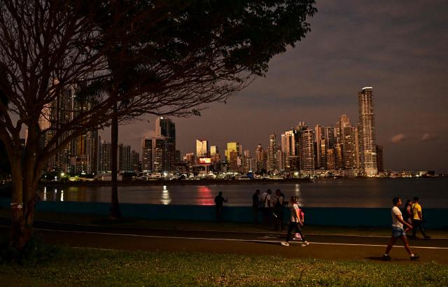 View of the skyline of Panama City, on March 23, 2026, during sunset (Photo by MARTIN BERNETTI / AFP)