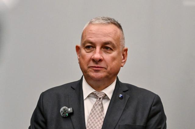 EU Commissioner for International Partnerships Jozef Sikela attends a press briefing during the EU-Vietnam business and investment forum in Hanoi on March 24, 2026. (Photo by Nhac NGUYEN / AFP)