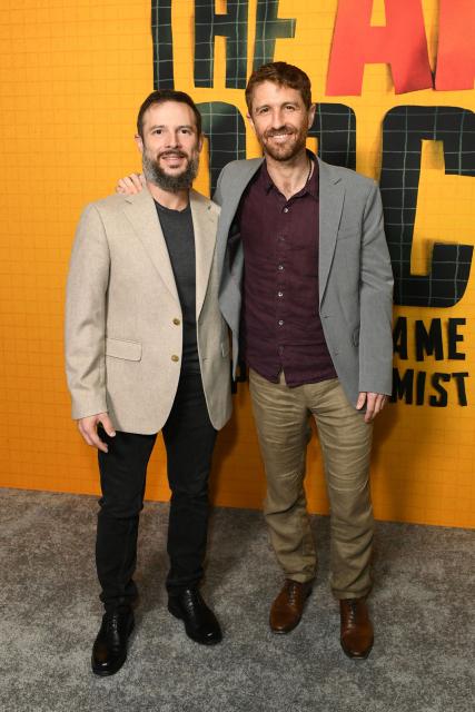(L-R) Aza Raskin and Tristan Harris attend the premiere of "The AI Doc: Or How I Became an Apocaloptimist" at the Academy Museum of Motion Pictures in Los Angeles on March 23, 2026. (Photo by Unique Nicole / AFP)