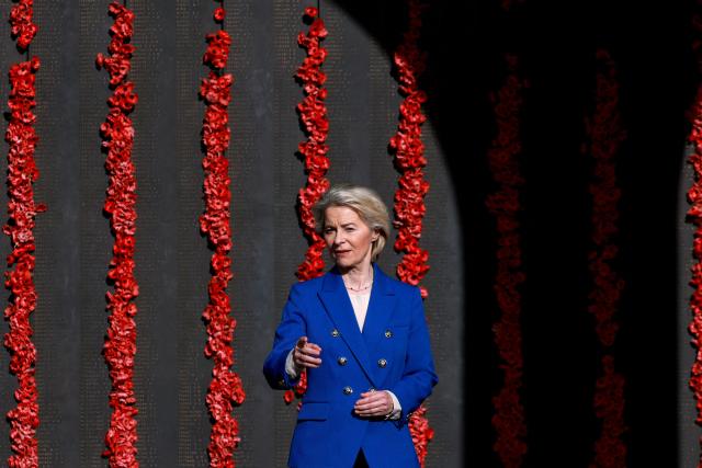 European Commission President Ursula von der Leyen visits the Roll of Honour during her tour of the Australian War Memorial in Canberra on March 24, 2026. (Photo by DAVID GRAY / AFP)