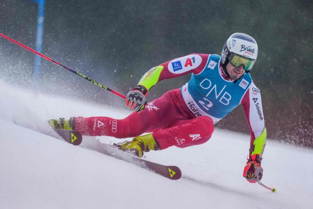 Austria's Stefan Brennsteiner competes during the men's FIS Ski World Cup Giant Slalom race in Kvitfjell, near Lillehammer, Norway on March 24, 2026. (Photo by Cornelius Poppe / NTB / AFP) / Norway OUT