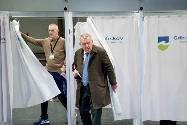 Lars Lokke Rasmussen, Denmark's Foreign Minister and Chairman of the Moderates casts his vote in Graested on March 24, 2026, during the parliamentary election in Denmark. Danes began voting on March 24, 2026 in general elections, with Prime Minister Mette Frederiksen seen as the favourite after standing up to US President Donald Trump over Greenland. (Photo by Keld Navntoft / Ritzau Scanpix / AFP) / Denmark OUT