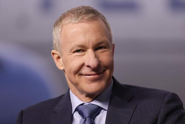 United Airlines CEO Scott Kirby speaks during a media event showcasing the airline's new premium "Elevated" aircraft interior at Los Angeles International Airport (LAX) in Los Angeles, California, on March 24, 2026. (Photo by Patrick T. Fallon / AFP)
