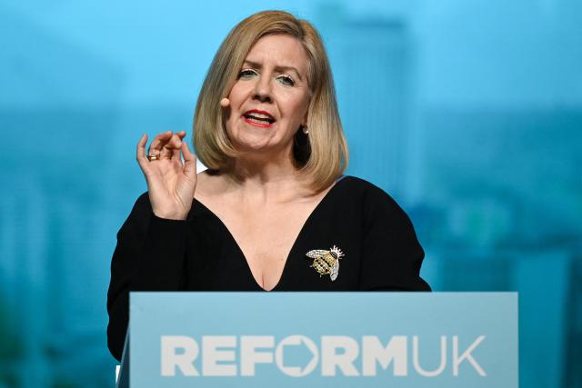 Greater Lincolnshire Mayor Andrea Jenkyns speaks during a Reform UK party local election campaign rally in Leeds, northern England on March 24, 2026. (Photo by Oli SCARFF / AFP)