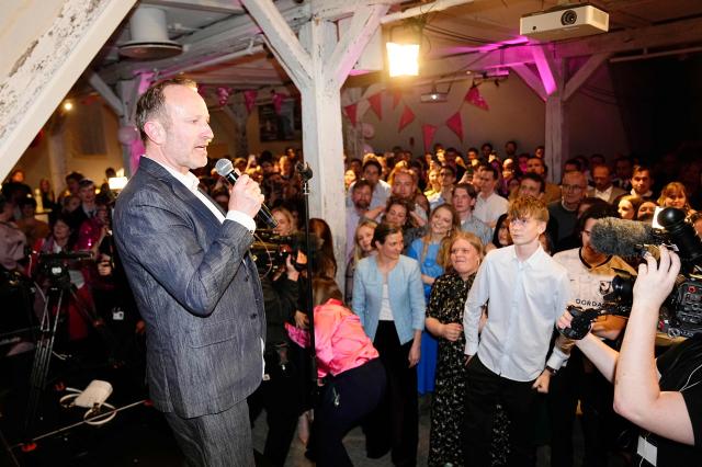 Political leader of the Social Liberal Party Martin Lidegaard gives a speech during the election celebration after the first exit polls for the Danish election for the parliament at the North Atlantic House in Copenhagen on March 24, 2026. (Photo by Thomas Traasdahl / Ritzau Scanpix / AFP) / Denmark OUT