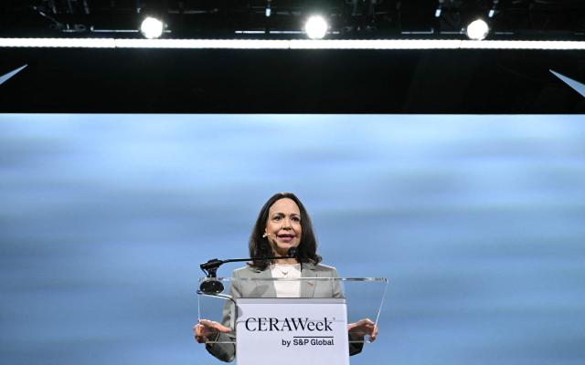 Venezuelan opposition leader Maria Corina Machado speaks during 2026 CERAWeek by S&P Global energy conference in Houston, Texas on March 24, 2026. (Photo by RONALDO SCHEMIDT / AFP)