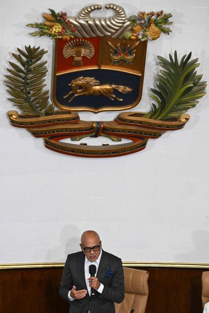 Venezuela's National Assembly President Jorge Rodriguez speaks during a session at the National Assembly in Caracas on March 24, 2026. (Photo by Juan BARRETO / AFP)