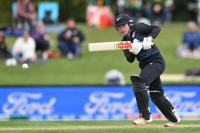 New Zealand's Isabella Gaze bats during the fifth Twenty20 international women's cricket match between New Zealand and South Africa at Hagley Oval in Christchurch on March 25, 2026. (Photo by Sanka Vidanagama / AFP)