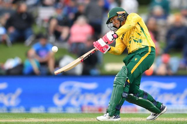 South Africa's Sune Luus plays a shot during the fifth Twenty20 international women's cricket match between New Zealand and South Africa at Hagley Oval in Christchurch on March 25, 2026. (Photo by Sanka Vidanagama / AFP)