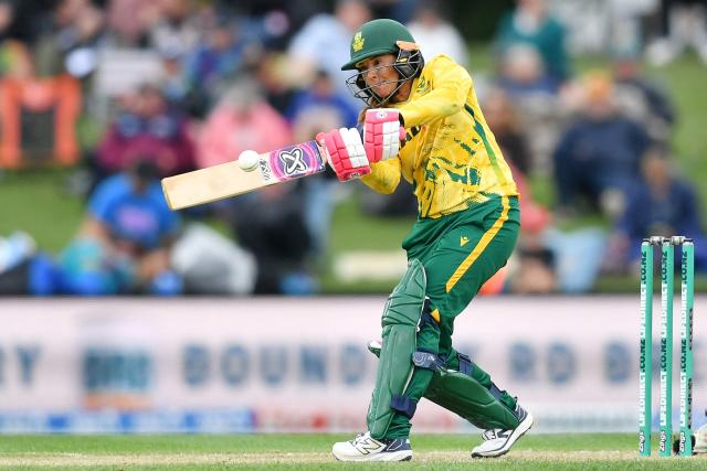 South Africa's Sune Luus plays a shot during the fifth Twenty20 international women's cricket match between New Zealand and South Africa at Hagley Oval in Christchurch on March 25, 2026. (Photo by Sanka Vidanagama / AFP)