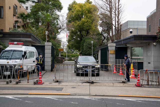 An entrance to the Chinese embassy is seen in Tokyo on March 25, 2026. A man was apprehended in Tokyo March 24 after he trespassed onto the grounds of the Chinese embassy in Tokyo. (Photo by Kazuhiro NOGI / AFP)