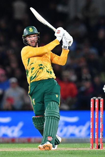 South Africa's Wiaan Mulder bats during the fifth Twenty20 international cricket match between New Zealand and South Africa at Hagley Oval in Christchurch on March 25, 2026. (Photo by Sanka Vidanagama / AFP)
