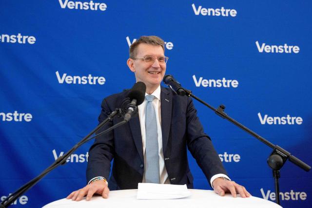 Denmark's Defense Minister and chairman of Denmark's Liberal Party Venstre Troels Lund Poulsen speaks during an election party after the exit polls in Copenhagen, on March 24, 2026, during the parliamentary election in Denmark. Denmark's Social Democrats, led by Prime Minister Mette Frederiksen, finished first in the general election but posted their weakest showing in more than 120 years and the left-wing bloc failed to secure a majority. (Photo by Bo Amstrup / Ritzau Scanpix / AFP) / Denmark OUT