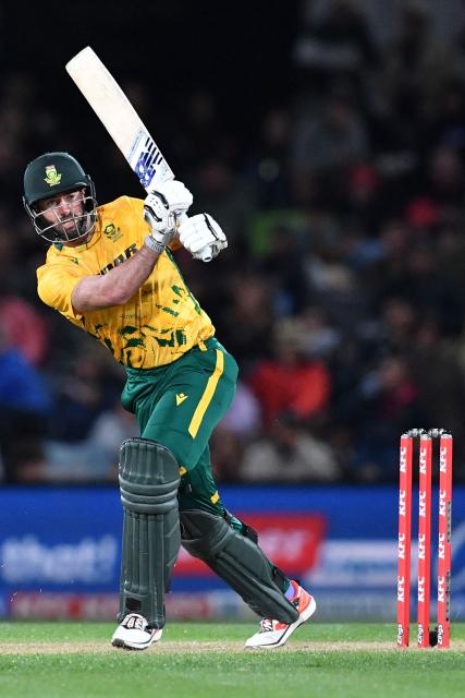 South Africa's Connor Esterhuizen bats during the fifth Twenty20 international cricket match between New Zealand and South Africa at Hagley Oval in Christchurch on March 25, 2026. (Photo by Sanka Vidanagama / AFP)