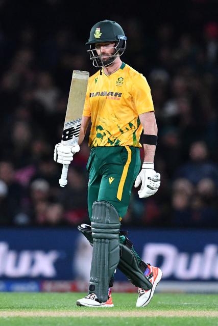 South Africa's Connor Esterhuizen celebrates his half century during the fifth Twenty20 international cricket match between New Zealand and South Africa at Hagley Oval in Christchurch on March 25, 2026. (Photo by Sanka Vidanagama / AFP)
