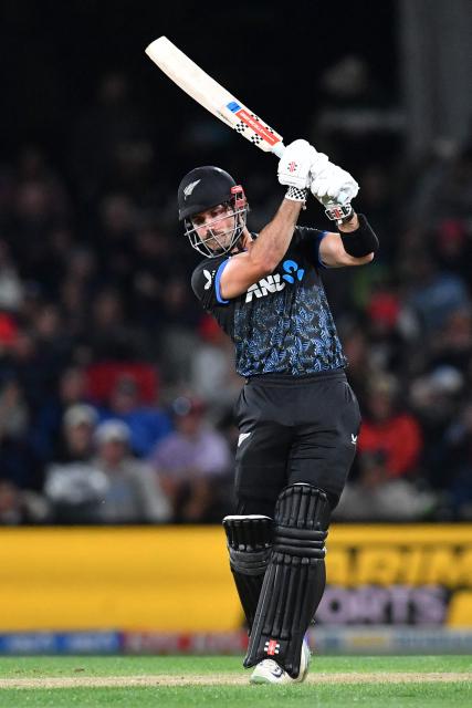 New Zealand's Tim Robinson bats during the fifth Twenty20 international cricket match between New Zealand and South Africa at Hagley Oval in Christchurch on March 25, 2026. (Photo by Sanka Vidanagama / AFP)
