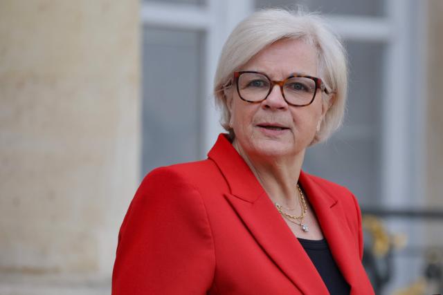 France's Defence Minister Catherine Vautrin leaves after the weekly cabinet meeting at The Elysee Presidential Palace in Paris on March 25, 2026. (Photo by Ludovic MARIN / AFP)