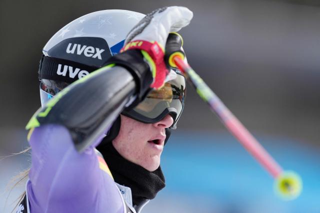 Norway's Mina Fuerst Holtmann reacts after competing in the second run of the women's giant slalom  at the World Cup finals in Hafjell on March 25, 2026. (Photo by Cornelius Poppe / NTB / AFP) / Norway OUT