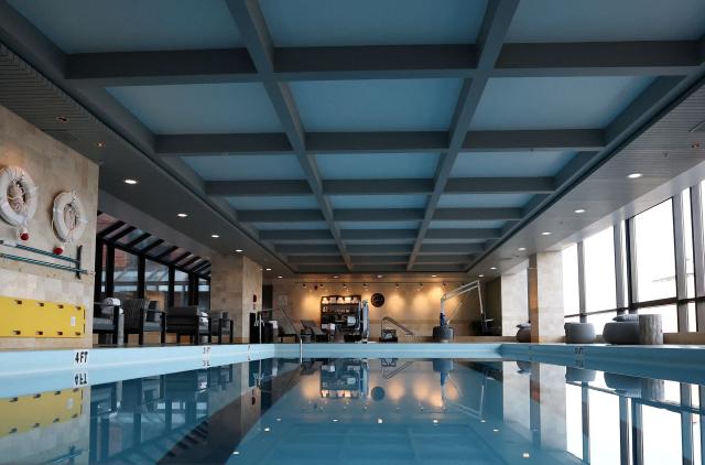 A view of a swimming pool at the Four Seasons hotel in Boston, Massachusetts, where the French national football team have established their base camp, on March 25, 2026, on the eve of a friendly match against Brazil. (Photo by FRANCK FIFE / AFP)