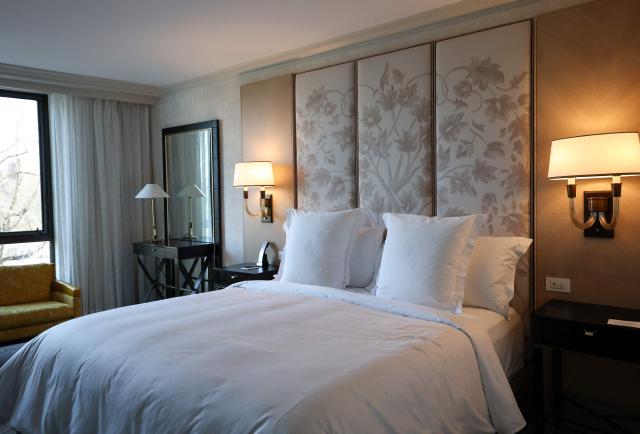 A view inside a bedroom at the Four Seasons hotel in Boston, Massachusetts, where the French national football team have established their base camp, on March 25, 2026, on the eve of a friendly match against Brazil. (Photo by Franck FIFE / AFP)