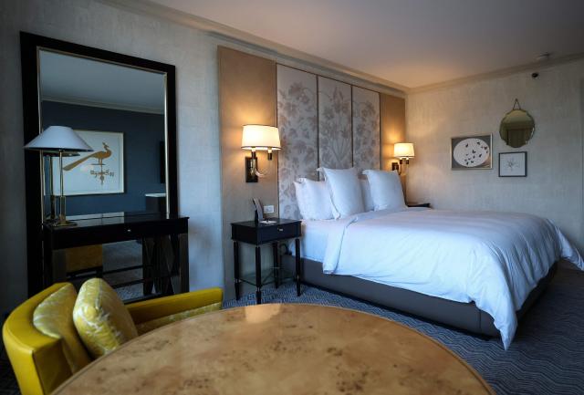 A view inside a bedroom at the Four Seasons hotel in Boston, Massachusetts, where the French national football team have established their base camp, on March 25, 2026, on the eve of a friendly match against Brazil. (Photo by Franck FIFE / AFP)