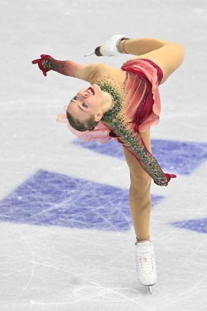 Estonia's Niina Petrokina performs during the Women's short program during the 2026 ISU World Figure Skating Championships on March 25, 2026 in Prague. (Photo by Michal Cizek / AFP)
