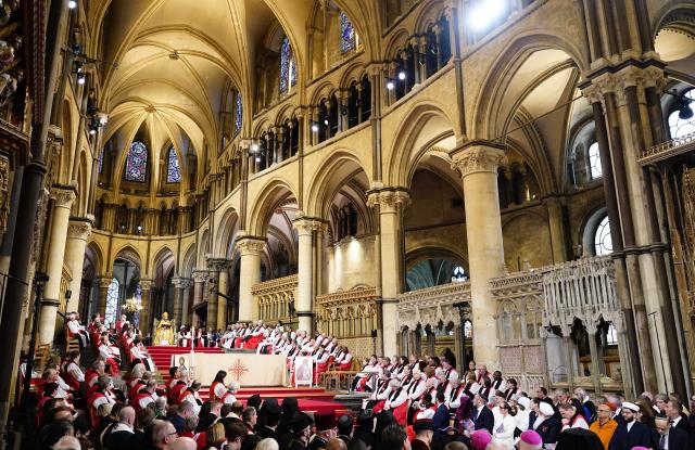 Archbishop of Canterbury Sarah Mullally speaks during her installation ceremony at Canterbury Cathedral, south-east England on March 25, 2026. The Church of England became Britain's state establishment church following King Henry VIII's split from the Roman Catholic Church in the 1530s. The British monarch is its supreme governor, while the Archbishop of Canterbury is seen as the spiritual leader of Anglicans worldwide. (Photo by Jordan Pettitt / POOL / AFP)
