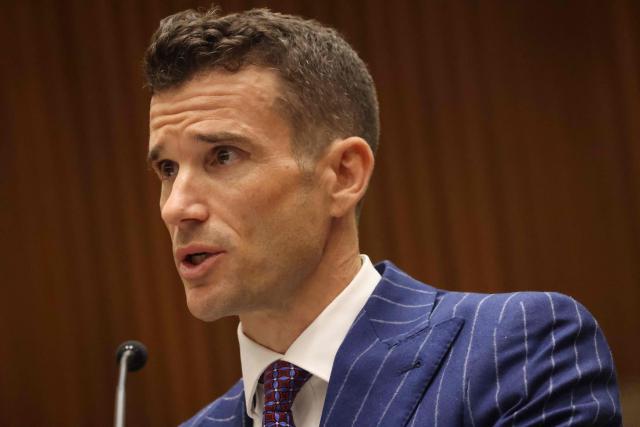 Los Angeles Deputy District Attorney Alexander Bott speaks during the arraignment for Ivanna Lisette Ortiz, accused of firing shots at the home of Barbadian singer Rihanna, at Clara Shortridge Foltz Criminal Justice Center in Los Angeles, on March 25, 2026. Ortiz, alleged to have shot up the luxury Los Angeles home of global megastar Rihanna was charged on March 10 with attempted murder. Prosecutors in the city said Ivanna Lisette Ortiz, 35, had opened fire at the sprawling estate on March 8. (Photo by Genaro Molina / POOL / AFP)