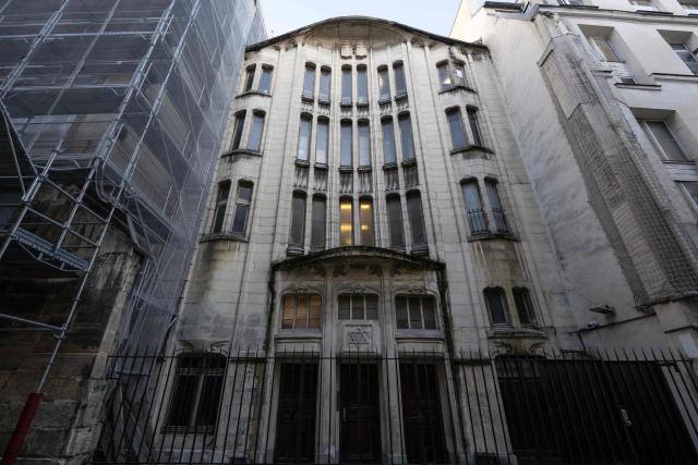 This photograph shows the facade of the Agoudas Hakehilos synagogue in Paris on March 25, 2026. (Photo by Blanca CRUZ / AFP)
