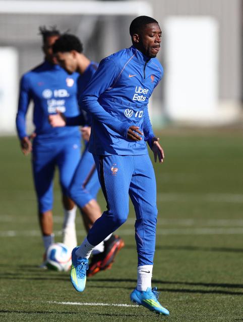 France forward Ousmane Dembele takes part in a training session at the New England Revolution training center in Foxborough, Massachusetts, on March 25, 2026, on the eve of an international friendly football match against Brazil. (Photo by FRANCK FIFE / AFP)