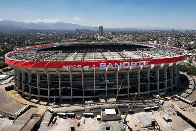 Aerial view of the newly renovated Banorte Stadium, formerly the Azteca Stadium, in Mexico City on March 25, 2026. (Photo by Luis CORTES / AFP)