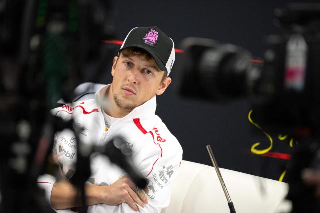Racing Bulls' New Zealand driver Liam Lawson attends a press conference ahead of the Formula One Japanese Grand Prix in Suzuka on March 26, 2026. (Photo by Philip FONG / AFP)