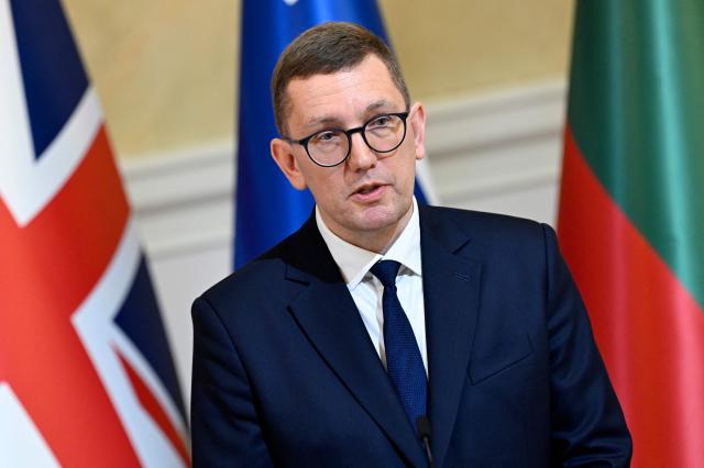 Estonian Prime Minister Kristen Michal gives doorstep comments at the Joint Expeditionary Force JEF Leaders’ Summit in Helsinki, Finland on March 26, 2026. The topics on the agenda include support from the JEF countries to Ukraine and the overall security situation in Europe. (Photo by Emmi Korhonen / Lehtikuva / AFP) / Finland OUT