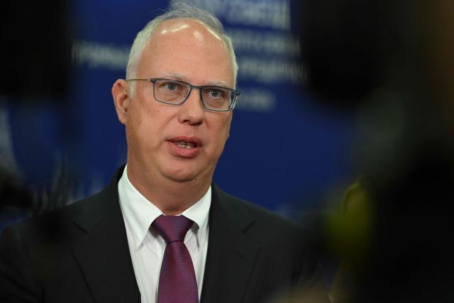 Kremlin economic envoy Kirill Dmitriev talks to reporters on the sidelines of the Congress of the Russian Union of Industrialists and Entrepreneurs in Moscow on March 26, 2026. (Photo by Igor IVANKO / AFP)