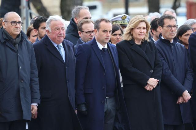 (From L) France's Interior Minister Laurent Nunez, French Senate's President Gerard Larcher, France's Prime Minister Sebastien Lecornu, President of the French National Assembly Yael Braun-Pivet and France's Labour Minister Jean-Pierre Farandou attend a national tribute to former French Prime Minister Lionel Jospin at the Hotel des Invalides in Paris on March 26, 2026. Born on July 12, 1937, former French prime minister Lionel Jospin, a Socialist who introduced the 35-hour work week and civil partnerships for gay couples, has died aged 88, his family said on March 23, 2026. (Photo by Ludovic MARIN / POOL / AFP)