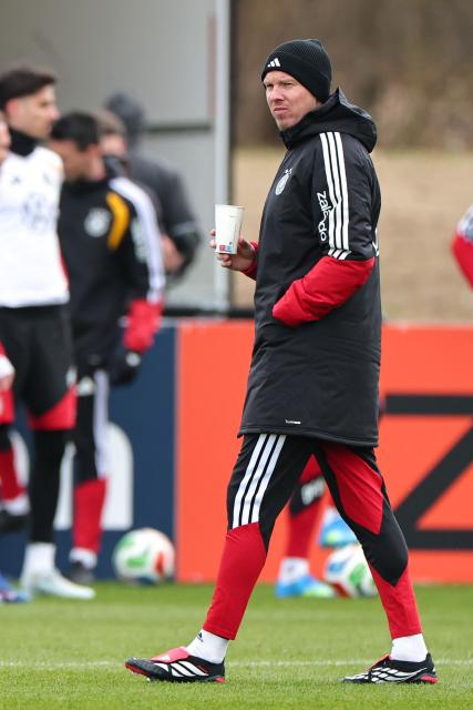 Germany's headcoach Julian Nagelsmann attends a training session before the international friendly footbal match against Switzerland in Herzogenaurach, southern Germany on March 26, 2026. (Photo by Daniel Karmann / AFP)