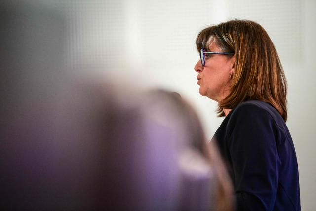 Mayor of Sainte-Foy-les-Lyon and Lyon metropolitan councillor Veronique Sarselli delivers a speech during the election of the president of the Metropolis of Lyon following France's 2026 municipal elections, in Lyon, central-eastern France, on March 26, 2026. (Photo by OLIVIER CHASSIGNOLE / AFP)