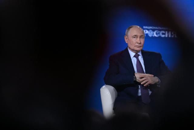 Russian President Vladimir Putin attends the Congress of the Russian Union of Industrialists and Entrepreneurs in Moscow on March 26, 2026. (Photo by Igor IVANKO / AFP)