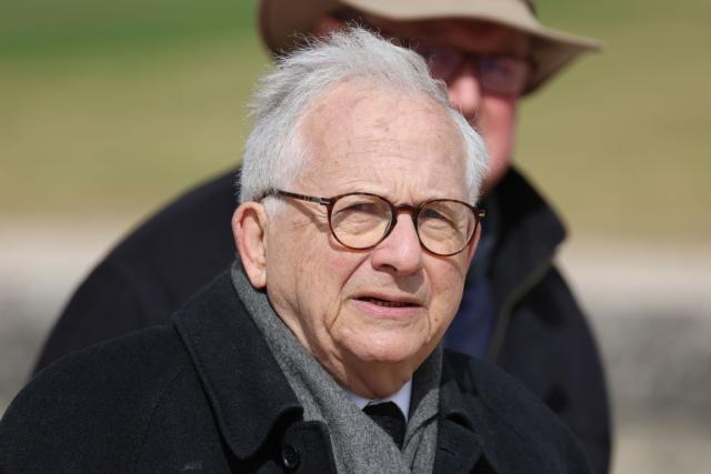 Former Lionel Jospin's chief of staff Olivier Schrameck leaves after a national tribute to former French Prime Minister Lionel Jospin at the Hotel des Invalides in Paris on March 26, 2026. Born on July 12, 1937, former French prime minister Lionel Jospin, a Socialist who introduced the 35-hour work week and civil partnerships for gay couples, has died aged 88, his family said on March 23, 2026. (Photo by Ludovic MARIN / AFP)
