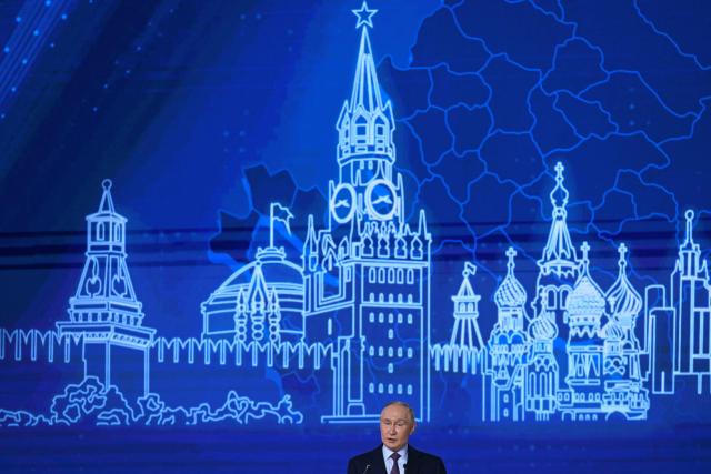 Russian President Vladimir Putin attends the Congress of the Russian Union of Industrialists and Entrepreneurs in Moscow on March 26, 2026. (Photo by Igor IVANKO / AFP)