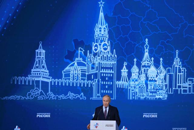 Russian President Vladimir Putin attends the Congress of the Russian Union of Industrialists and Entrepreneurs in Moscow on March 26, 2026. (Photo by Igor IVANKO / AFP)