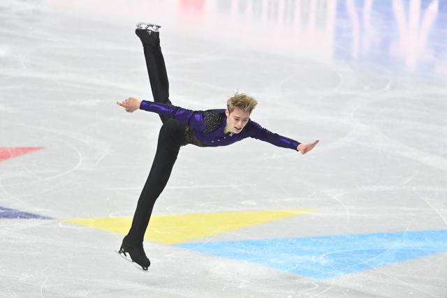 Aleksandr Selevko from Estonia performs during the men's short program at the 2026 ISU World Figure Skating Championships in Prague on March 26, 2026. (Photo by Michal Cizek / AFP)