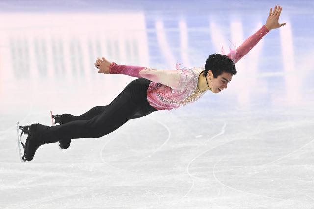 Jacob Sanchez from the United States performs during the men's short program at the 2026 ISU World Figure Skating Championships in Prague on March 26, 2026. (Photo by Michal Cizek / AFP)