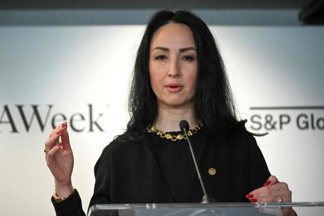 Laura Swett, Chairman of the Federal Energy Regulatory Commission, speaks during a press conference at the 2026 CERAWeek by S&P Global energy conference in Houston, Texas, on March 26, 2026. (Photo by RONALDO SCHEMIDT / AFP)