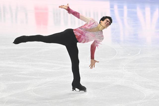 Jacob Sanchez from the United States performs during the men's short program at the 2026 ISU World Figure Skating Championships in Prague on March 26, 2026. (Photo by Michal Cizek / AFP)