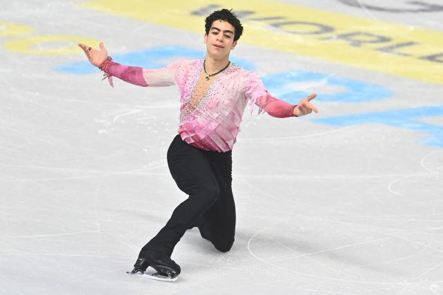 Jacob Sanchez from the United States performs during the men's short program at the 2026 ISU World Figure Skating Championships in Prague on March 26, 2026. (Photo by Michal Cizek / AFP)