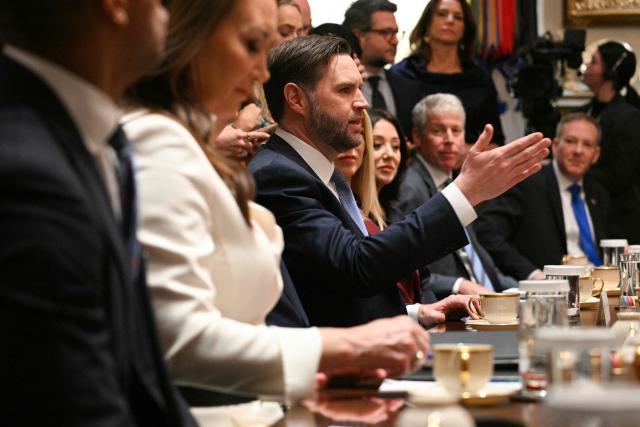 US Vice President JD Vance speaks during a cabinet meeting in the Cabinet Room of the White House in Washington, DC, on March 26, 2026. (Photo by Jim WATSON / AFP)