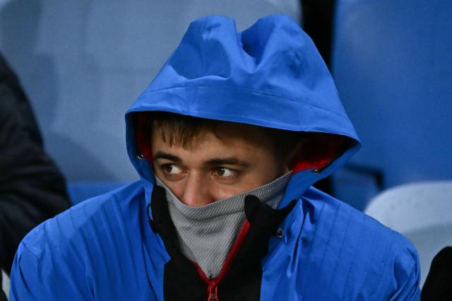 A fan of Slovakia reacts ahead the play-off 2026 FIFA World Cup European qualification semi-final football match between Slovakia and Kosovo in Bratislava on March 26, 2026. (Photo by Joe Klamar / AFP)