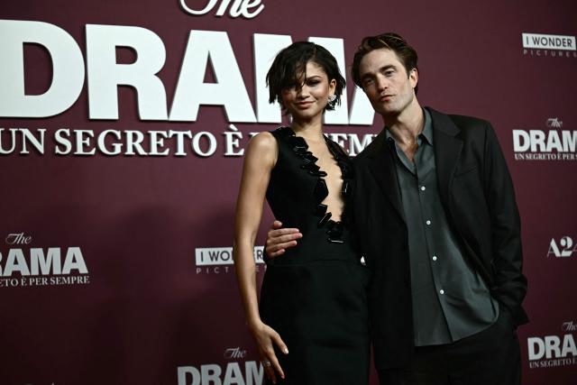 US actress and singer Zendaya and British actor Robert Pattinson, pose during a photocall at the premiere of the movie "The Drama" at the Adriano cinema in Rome on March 26, 2026. (Photo by Filippo MONTEFORTE / AFP)